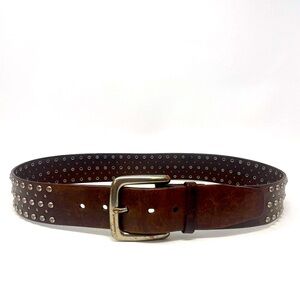 Vtg Lauren Ralph Lauren Brass Studded Brown Leather Wide Belt sz M 34.5"